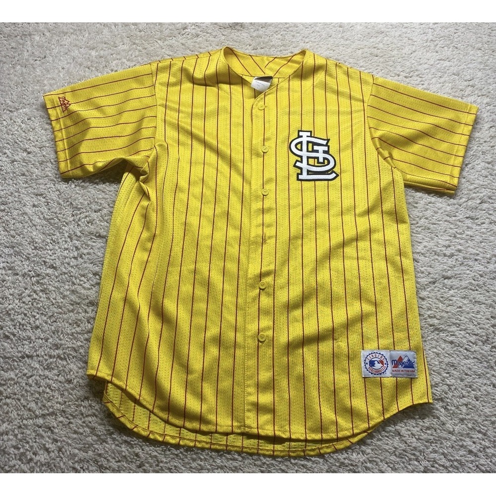 VTG Majestic Lehigh Yellow Pinstripe St Louis Cardinals Jersey Men's Large EUC